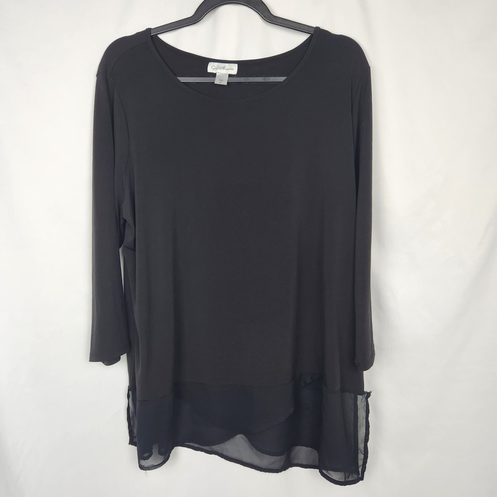 Jaclyn Smith Solid Tunic Blouse 3/4 Sleeve Boat Neck Sheer Hem Size XL‎